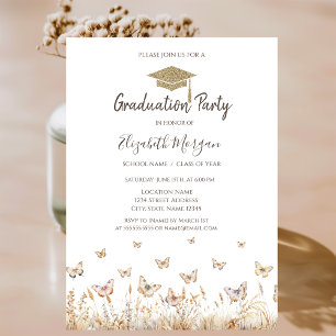 Watercolor Meadow Butterflies Graduation Invitation