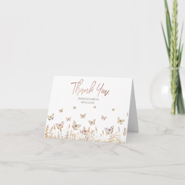 Watercolor Meadow Butterflies  Thank You Card (Front)