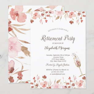 Watercolor Meadow Champagne Glass Retirement  Invitation