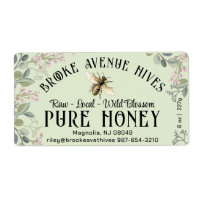 Watercolor Meadow Flowers and Honeybee Honey Label