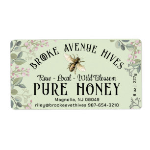 Watercolor Meadow Flowers and Honeybee Honey Label