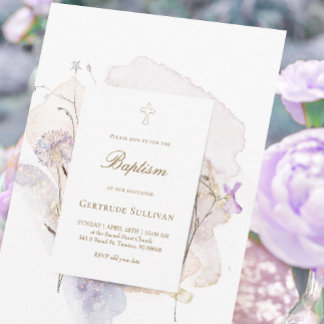 watercolor meadow flowers Baptism Invitation