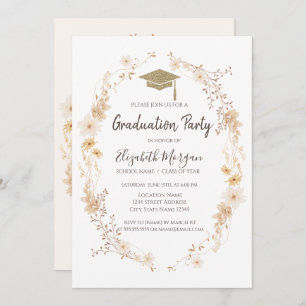Watercolor Meadow Flowers Glitter Cap Graduation Invitation