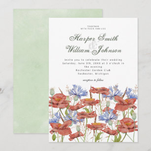 Watercolor meadow flowers grass wedding invitation