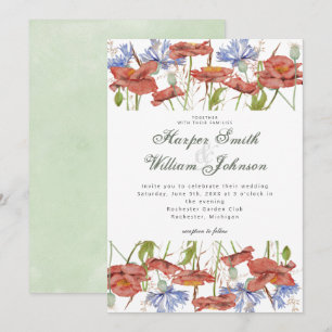 Watercolor meadow flowers grass wedding invitation