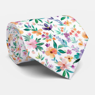 Watercolor Meadow Flowers Pattern Tie