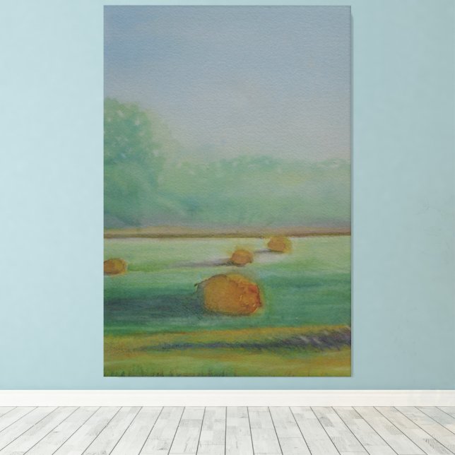 Watercolor meadow landscape misty morning canvas print (Insitu(Wood Floor))