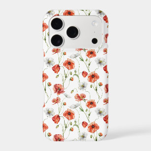 Watercolor Meadow Poppies And White Wildflowers