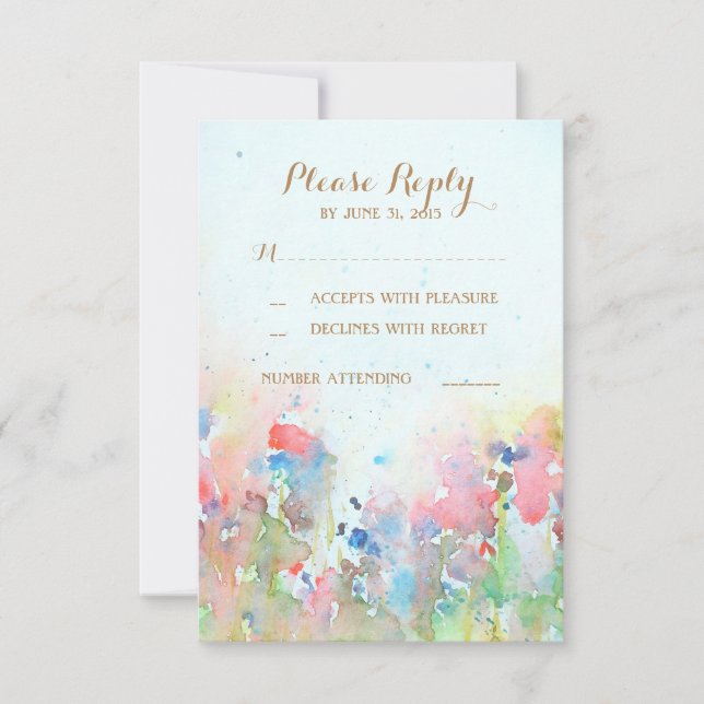 Watercolor Meadow Wedding RSVP Cards (Front)