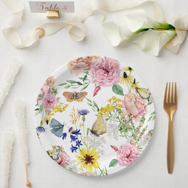 Watercolor Meadow Wild Floral Pattern  Paper Plate (Wedding)