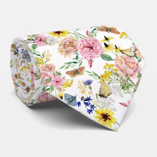 Watercolor Meadow Wild Floral Pattern  Tie
