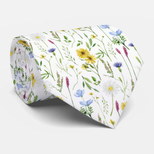 Watercolor Meadow Wild Floral Pattern  Tie