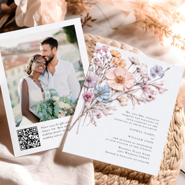 Watercolor Meadow Wildflower Bohemian Wedding Invitation (Creator Uploaded)