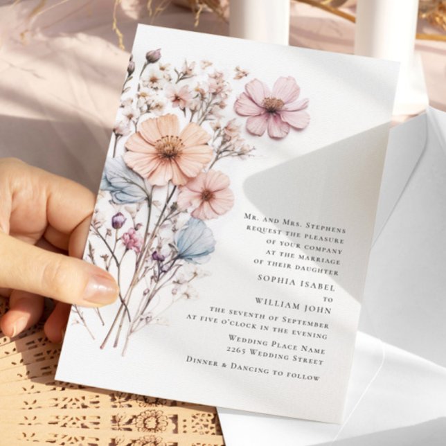 Watercolor Meadow Wildflower Bohemian Wedding Invitation (Creator Uploaded)