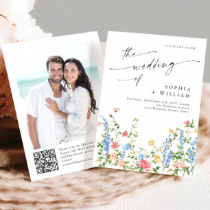 Watercolor Meadow Wildflower Bohemian Wedding Invitation