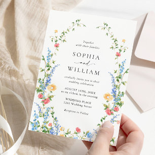 Watercolor Meadow Wildflower Bohemian Wedding Invitation