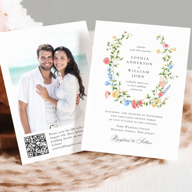 Watercolor Meadow Wildflower Bohemian Wedding Invitation (Creator Uploaded)
