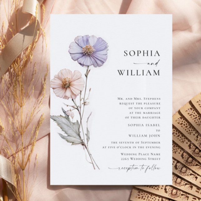 Watercolor Meadow Wildflower Bohemian Wedding Invitation (Creator Uploaded)