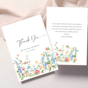 Watercolor Meadow Wildflower Bohemian Wedding Thank You Card