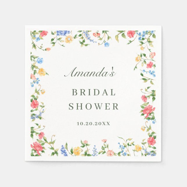 Watercolor Meadow Wildflower Boho Bridal Shower Napkin (Front)