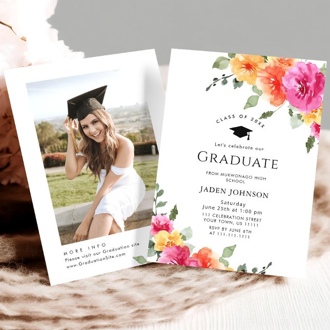 Watercolor Meadow Wildflower Boho Graduation Party Invitation (Creator Uploaded)