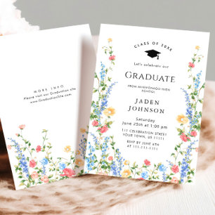 Watercolor Meadow Wildflower Boho Graduation Party Invitation