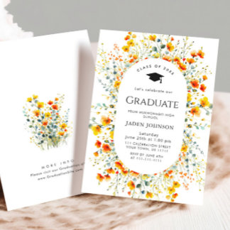 Watercolor Meadow Wildflower Boho Graduation Party Invitation