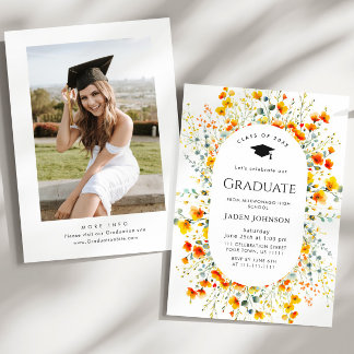 Watercolor Meadow Wildflower Boho Graduation Party Invitation