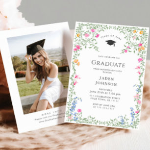 Watercolor Meadow Wildflower Boho Graduation Party Invitation