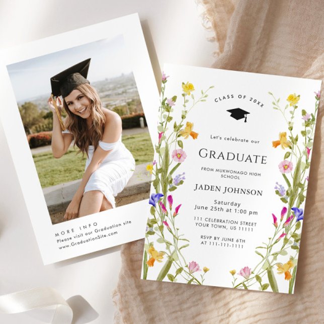 Watercolor Meadow Wildflower Boho Graduation Party Invitation (Creator Uploaded)