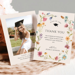 Watercolor Meadow Wildflower Boho PHOTO Graduation Thank You Card