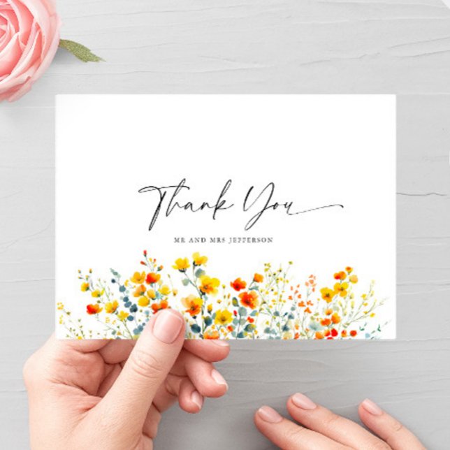 Watercolor Meadow Wildflower Boho Thank You Postcard (Creator Uploaded)