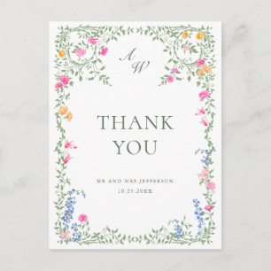 Watercolor Meadow Wildflower Boho Thank You Postcard