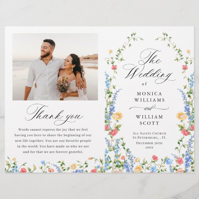 Watercolor Meadow Wildflower Boho Wedding Program (Front)