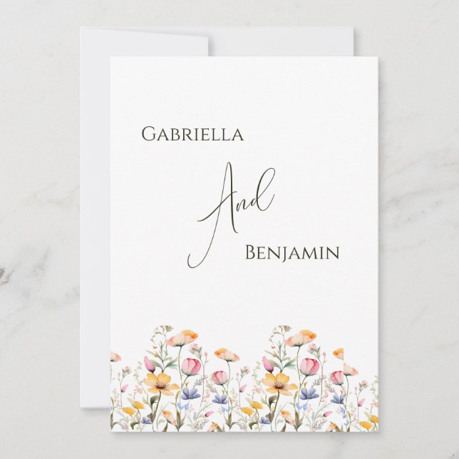 Watercolor Meadow Wildflower Formal Wedding Invitation (Front)