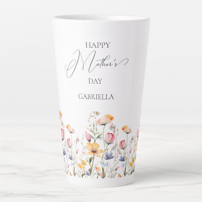 Watercolor Meadow Wildflower Mother's Day Latte Mug (Front)