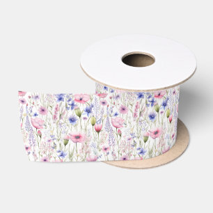 Watercolor Meadow Wildflower Satin Ribbon