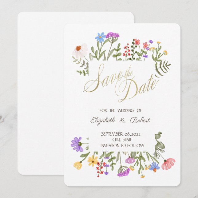 Watercolor Meadow Wildflower   Save The Date (Front/Back)