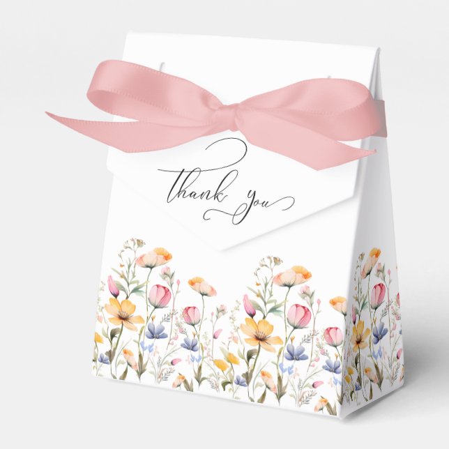 Watercolor Meadow Wildflower Thank You Wedding Favor Box (Front Side)