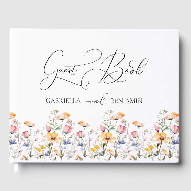 Watercolor Meadow Wildflower Wedding  Guest Book (Front)