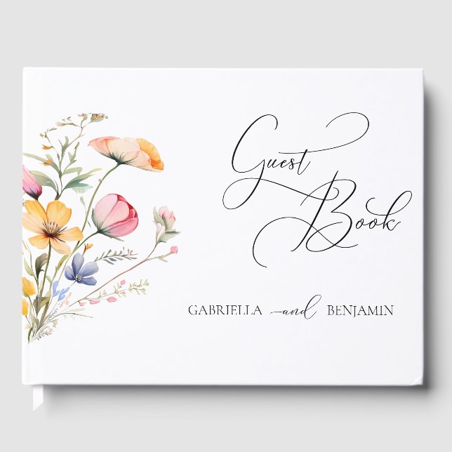 Watercolor Meadow Wildflower Wedding  Guest Book (Front)