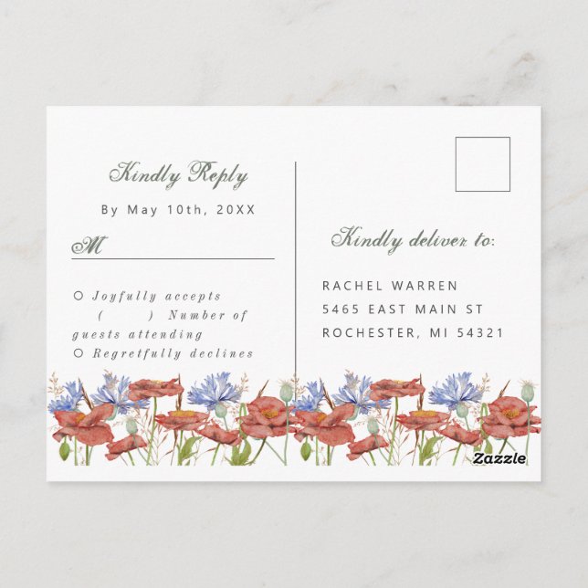 watercolor meadow wildflowers rsvp postcard (Back)