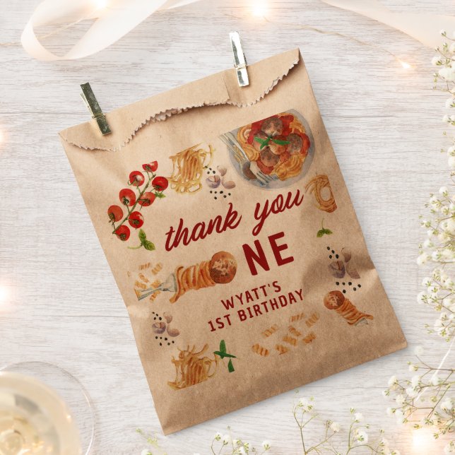 Watercolor Meatball Italian 1st Birthday Favour Bag (Clipped)