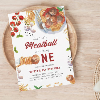 Watercolor Meatball Italian 1st Birthday Invitation