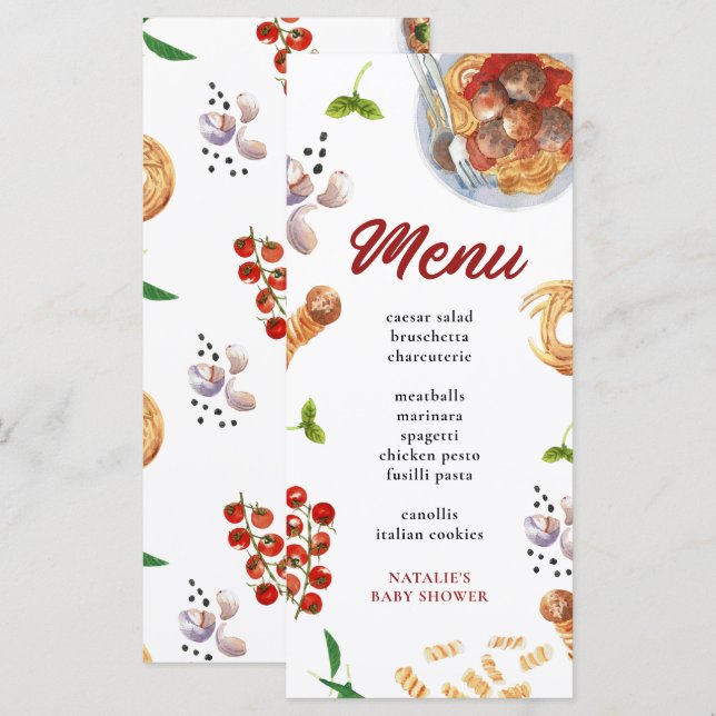 Watercolor Meatball Menu Italien (Devant / Derrière)