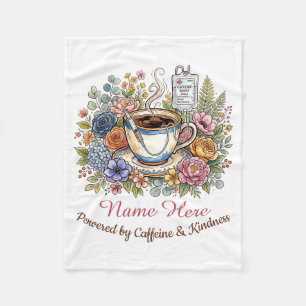 Watercolor Medical Coffee Floral Personalized Name Fleece Blanket