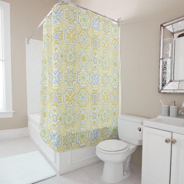 Watercolor Mediterranean Azulejo Boho Pattern  (In Situ)