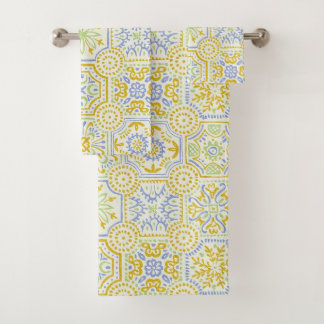 Watercolor Mediterranean Azulejo Boho Pattern  Bath Towel Set