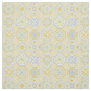 Watercolor Mediterranean Azulejo Boho Pattern Fabric