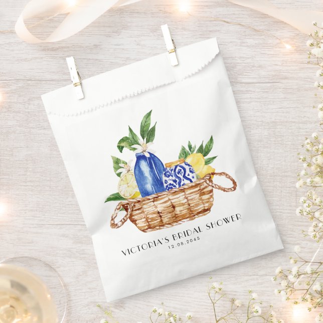 Watercolor Mediterranean Basket Bridal Shower Favour Bag (Clipped)